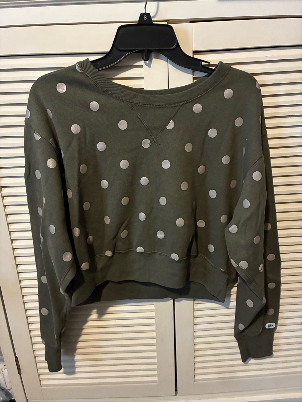 Abercrombie & Fitch Olive Green Polka Dot Cropped Sweatshirt